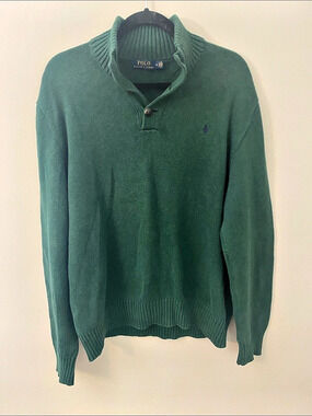 Polo Ralph Lauren Cotton Mockneck Half-Zip Sweater Green Large